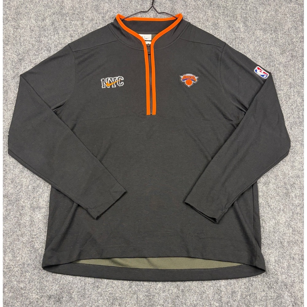Nike New York Knicks NBA Dri-FIT Quarter Zip Pullover Mens XL Grey Orange NYC